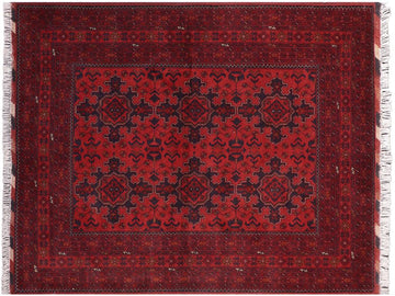 handmade Tribal Biljik Khal Muhammadi Red Blue Hand Knotted RECTANGLE 100% WOOL area rug 5x7